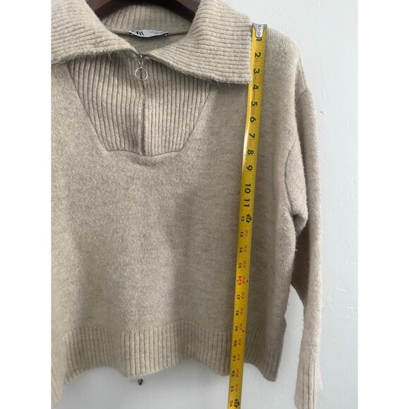 Zara Beige Size S Quarter Zip Cream Cable Knit High Neck Women’s Sweater - Picture 4 of 8
